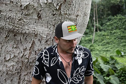 International Tie Kanaka Maoli Hat for Men and Women - Snapback Trucker Baseball Cap (Grey/Black)