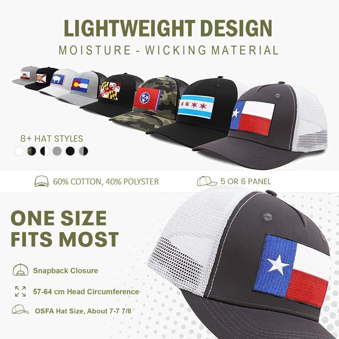 International Tie State Hat for Men and Women, Adjustable Snapback Trucker Baseball Cap with Embroidered Patch (Oklahoma, All White)