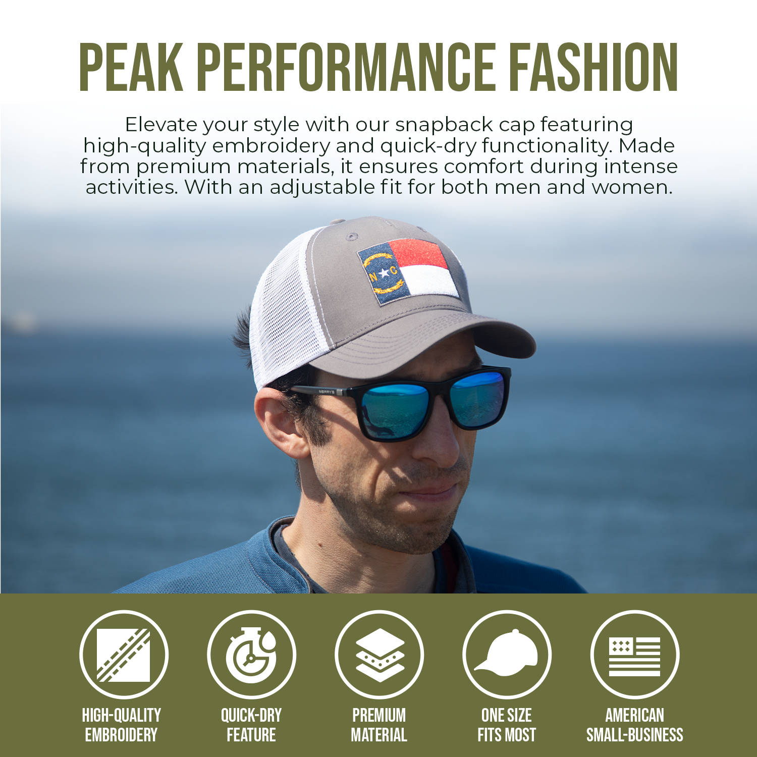 Peak Performance Fashion Banner North Carolina Flag Snapback Trucker Baseball Hat