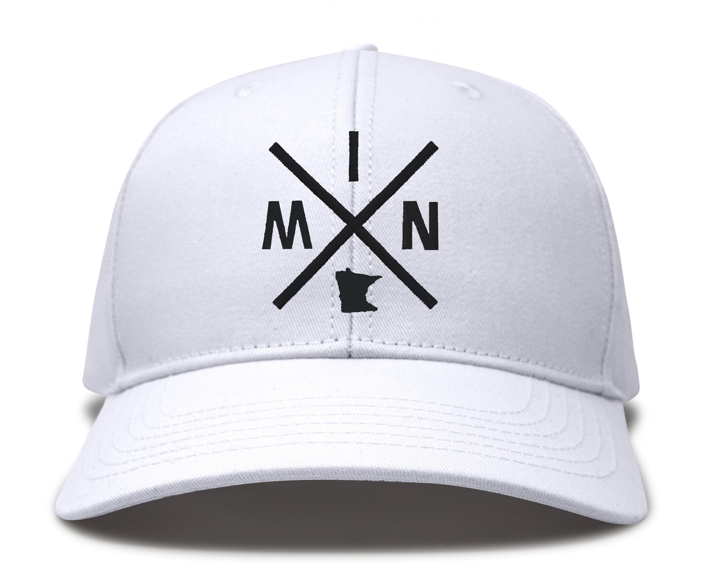 International Tie Hat for Men and Women, MIN Snapback Trucker Baseball Cap, Embroidered Cross Logo (MIN - Minnesota, All White)