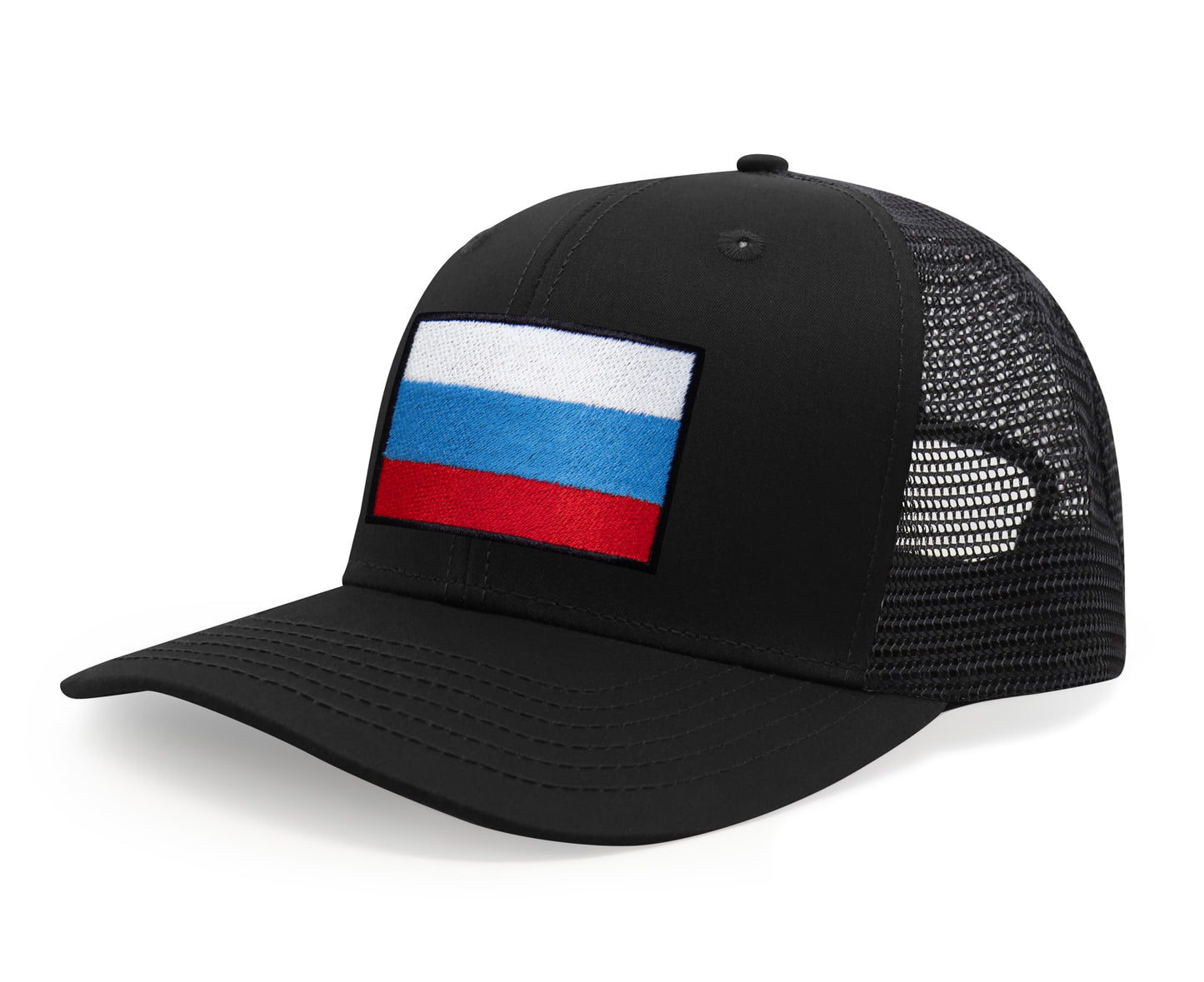 International Tie Russian Flag Hat for Men and Women - Adjustable Snapback Trucker Baseball Cap (All Black)