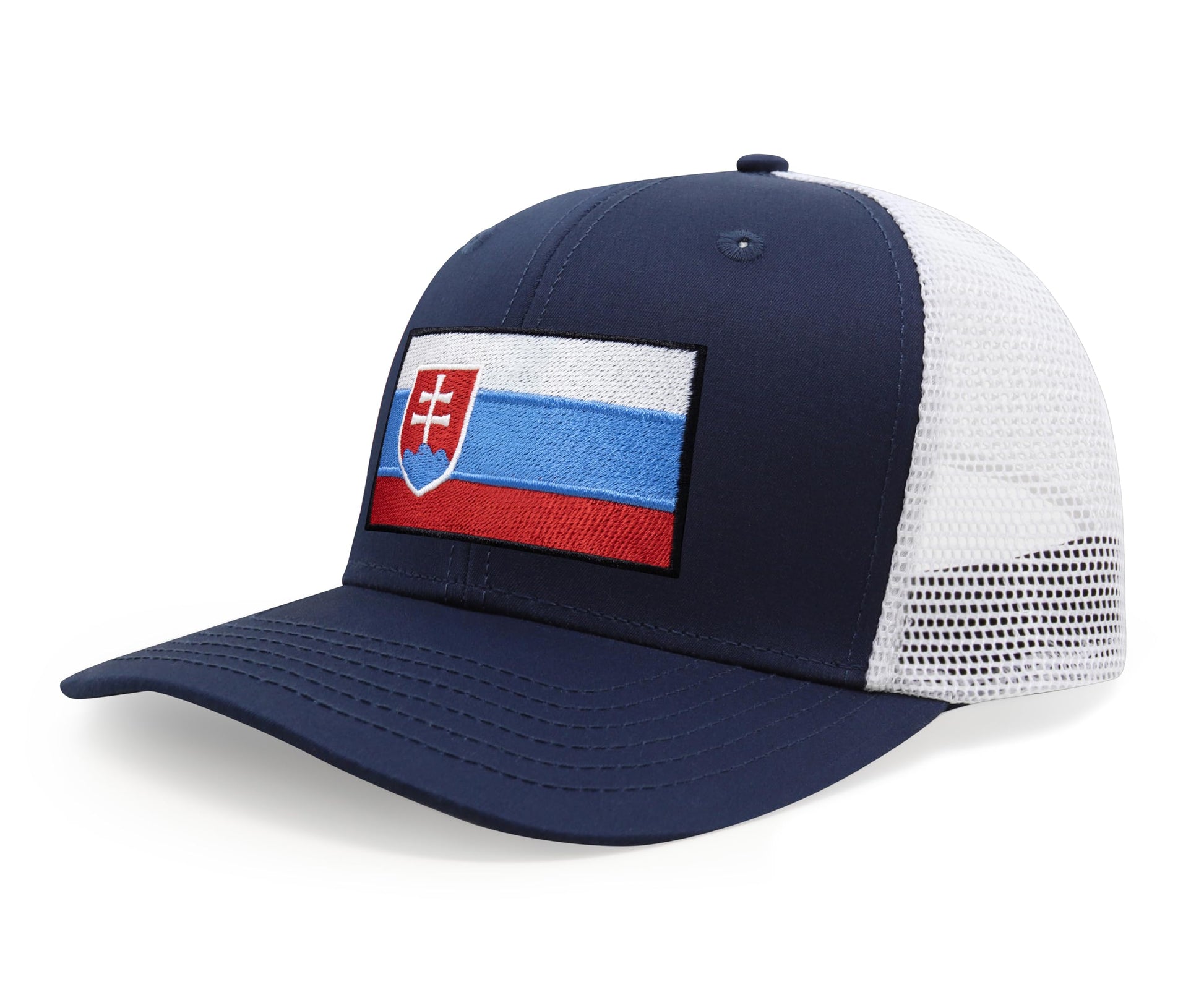 International Tie Country Hat for Men and Women, Adjustable Snapback Trucker Baseball Cap with Embroidered Patch (Slovakia, Navy White) - International Tie