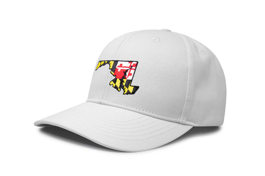 International Tie Stateline Flag Hat for Men and Women - Snapback Trucker Baseball Cap (Maryland, All White)