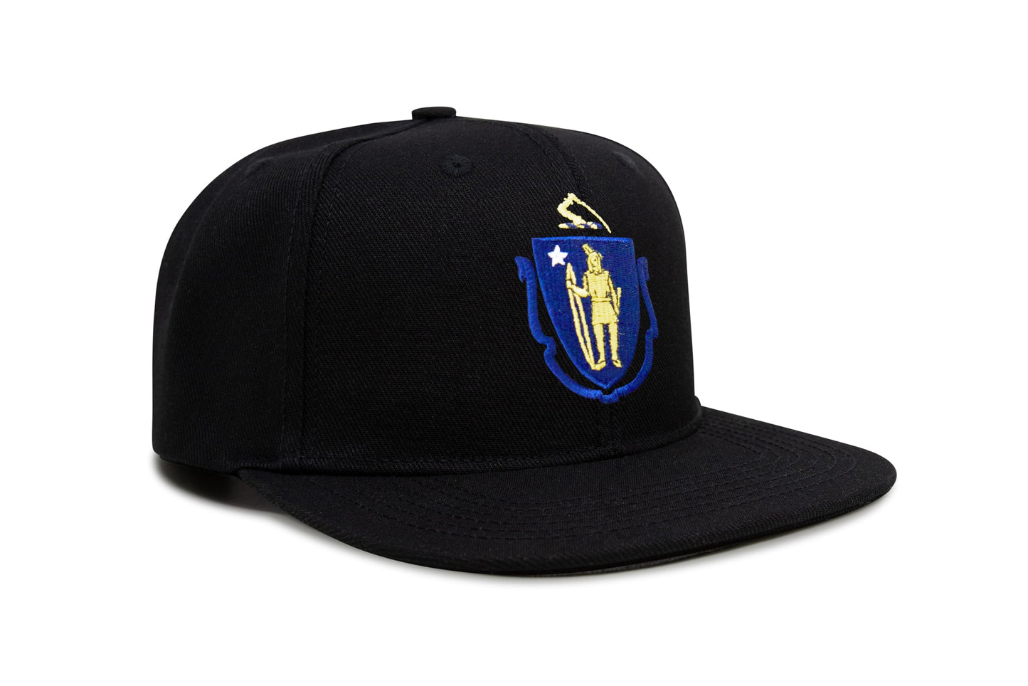 International Tie State Hat for Men and Women, Adjustable Snapback Trucker Baseball Cap with Embroidered Patch (Massachusetts, Black Flatbill) - International Tie