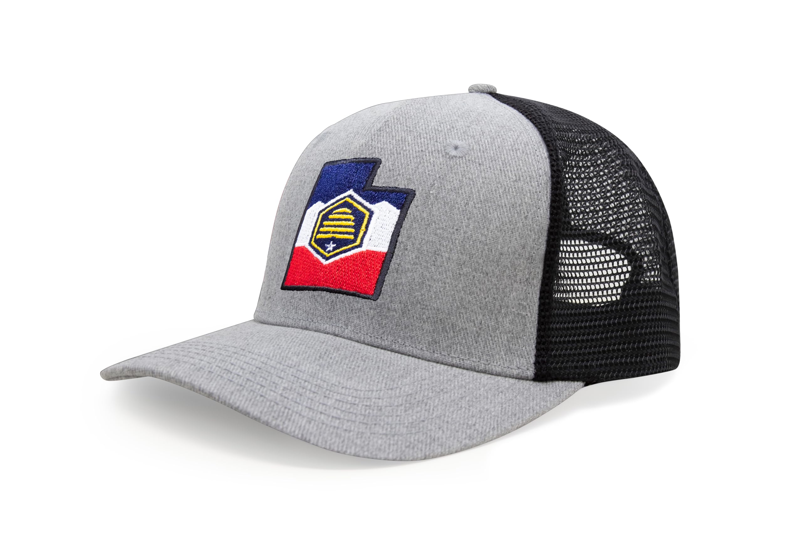 International Tie Stateline Flag Hat for Men and Women - Snapback Trucker Baseball Cap (Utah, Grey Black)