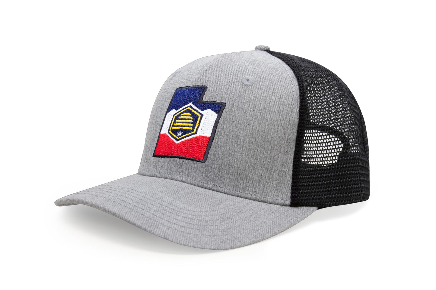 International Tie Stateline Flag Hat for Men and Women - Snapback Trucker Baseball Cap (Utah, Grey Black) - International Tie