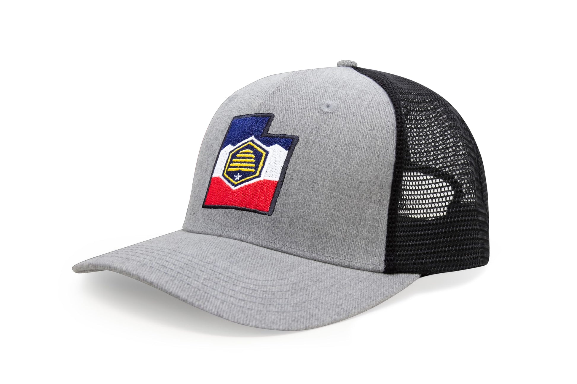 International Tie Stateline Flag Hat for Men and Women - Snapback Trucker Baseball Cap (Utah, Grey Black) - International Tie