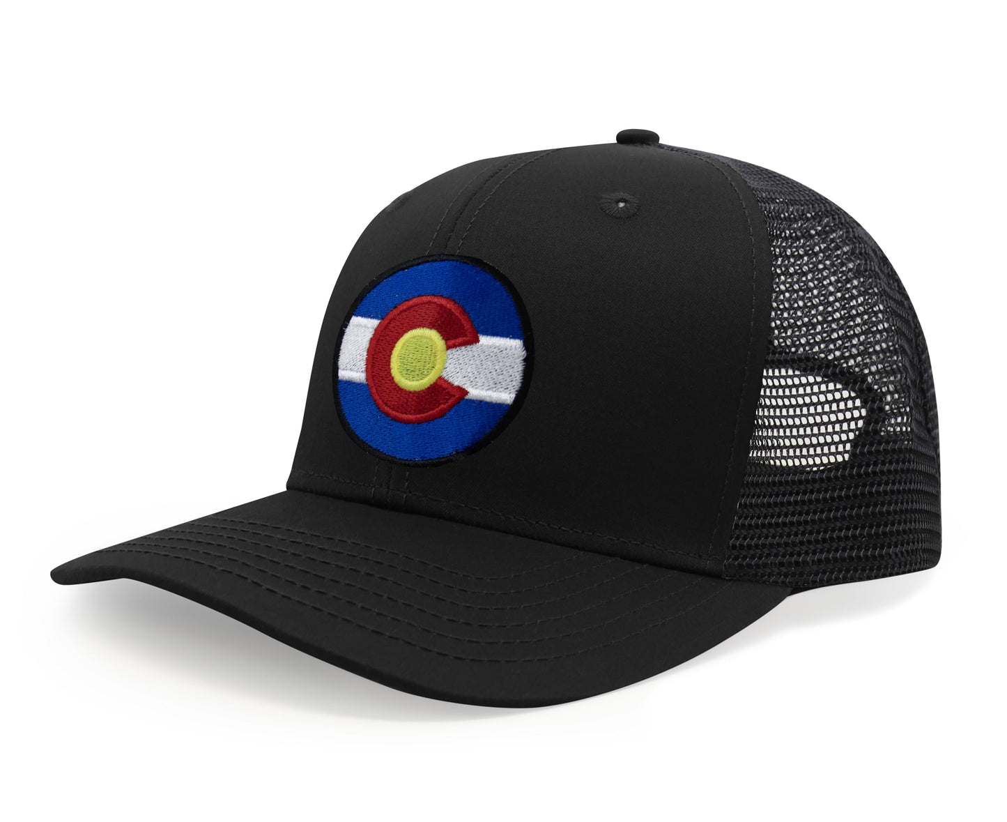 International Tie Stateline Flag Hat for Men and Women - Snapback Trucker Baseball Cap (Colorado, All Black)