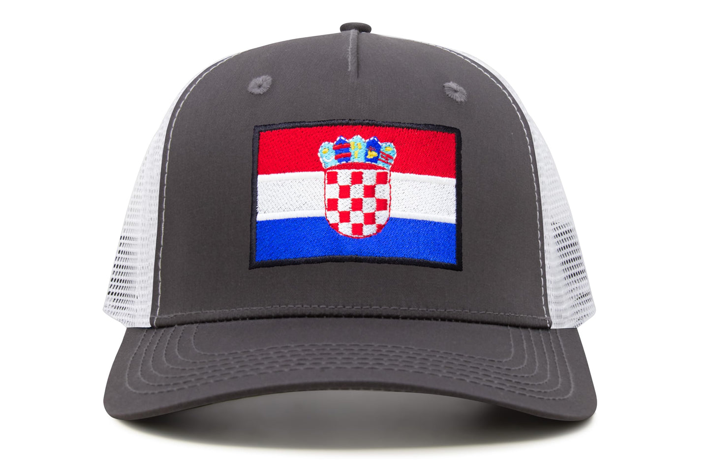 International Tie Country Hat for Men and Women, Adjustable Snapback Trucker Baseball Cap with Embroidered Patch (Croatia, Grey White)