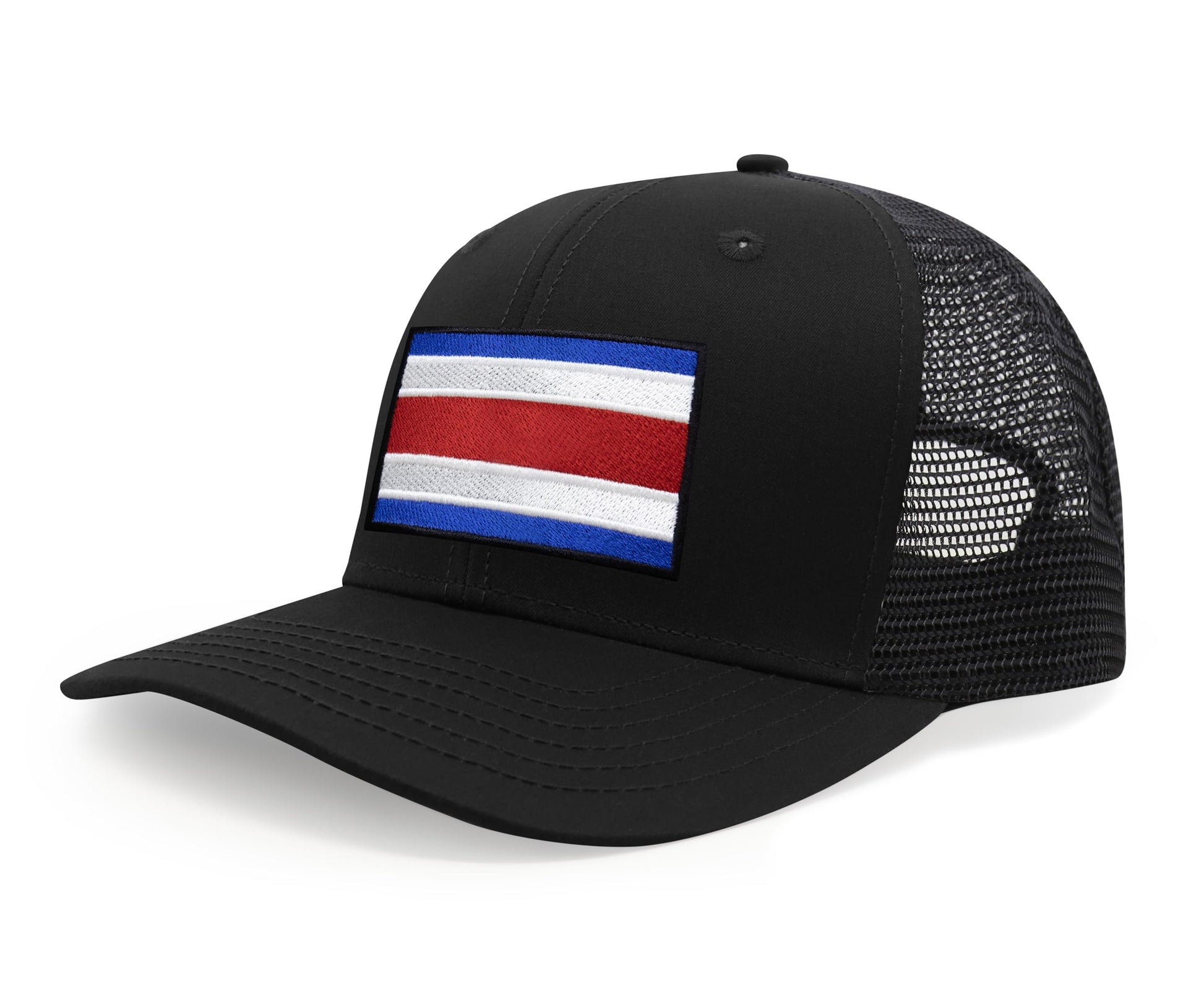 International Tie Country Hat for Men and Women, Adjustable Snapback Trucker Baseball Cap with Embroidered Patch (Costa rica, All Black) - International Tie