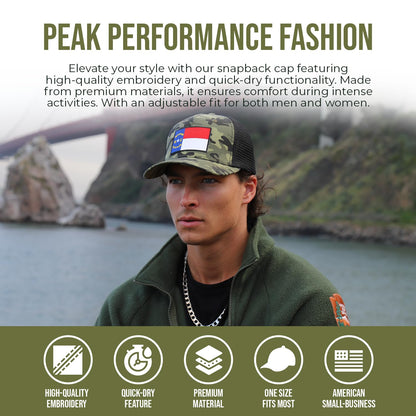 International Tie Premium Flag Themed North Carolina Hat for Men and Women – Adjustable One Size Snapback Cap - Embroidered Patch - Mesh Back (Camouflage)