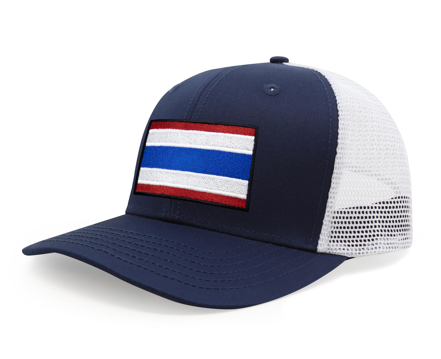 International Tie Country Hat for Men and Women, Adjustable Snapback Trucker Baseball Cap with Embroidered Patch (Thailand, Navy White) - International Tie