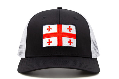 International Tie Country Hat for Men and Women, Adjustable Snapback Trucker Baseball Cap with Embroidered Patch (Georgia, Black White)