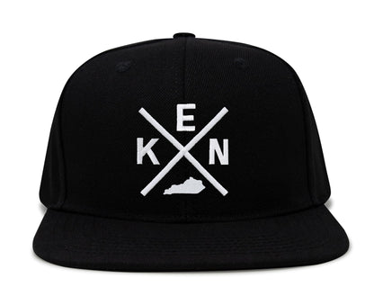 International Tie Hat for Men and Women, Adjustable Snapback Trucker Baseball Cap, Embroidered Cross Logo (KEN - Kentucky, Black Flatbill)