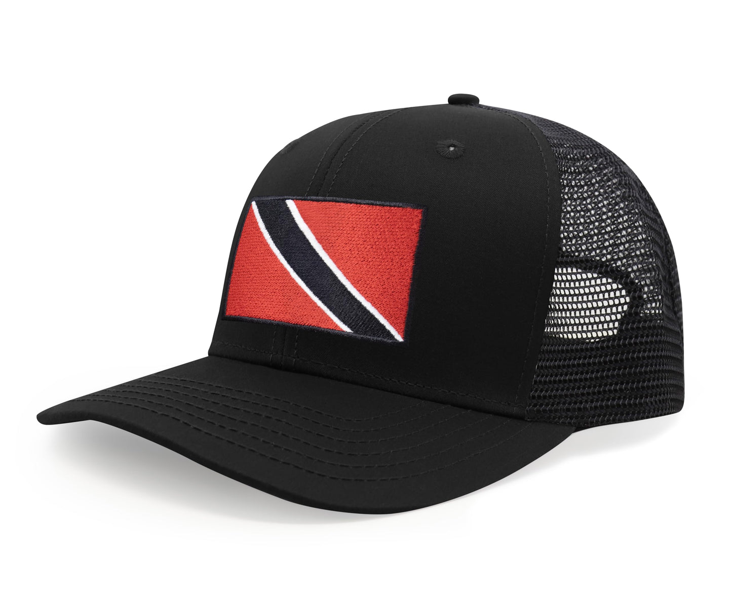 International Tie Country Hat for Men and Women, Adjustable Snapback Trucker Baseball Cap with Embroidered Patch (Trinidad and Tobago, All Black) - International Tie