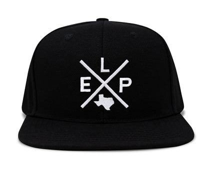 International Tie Hat for Men and Women, ELP Snapback Trucker Baseball Cap, Embroidered Cross Logo (ELP - El Paso, Black Flatbill)