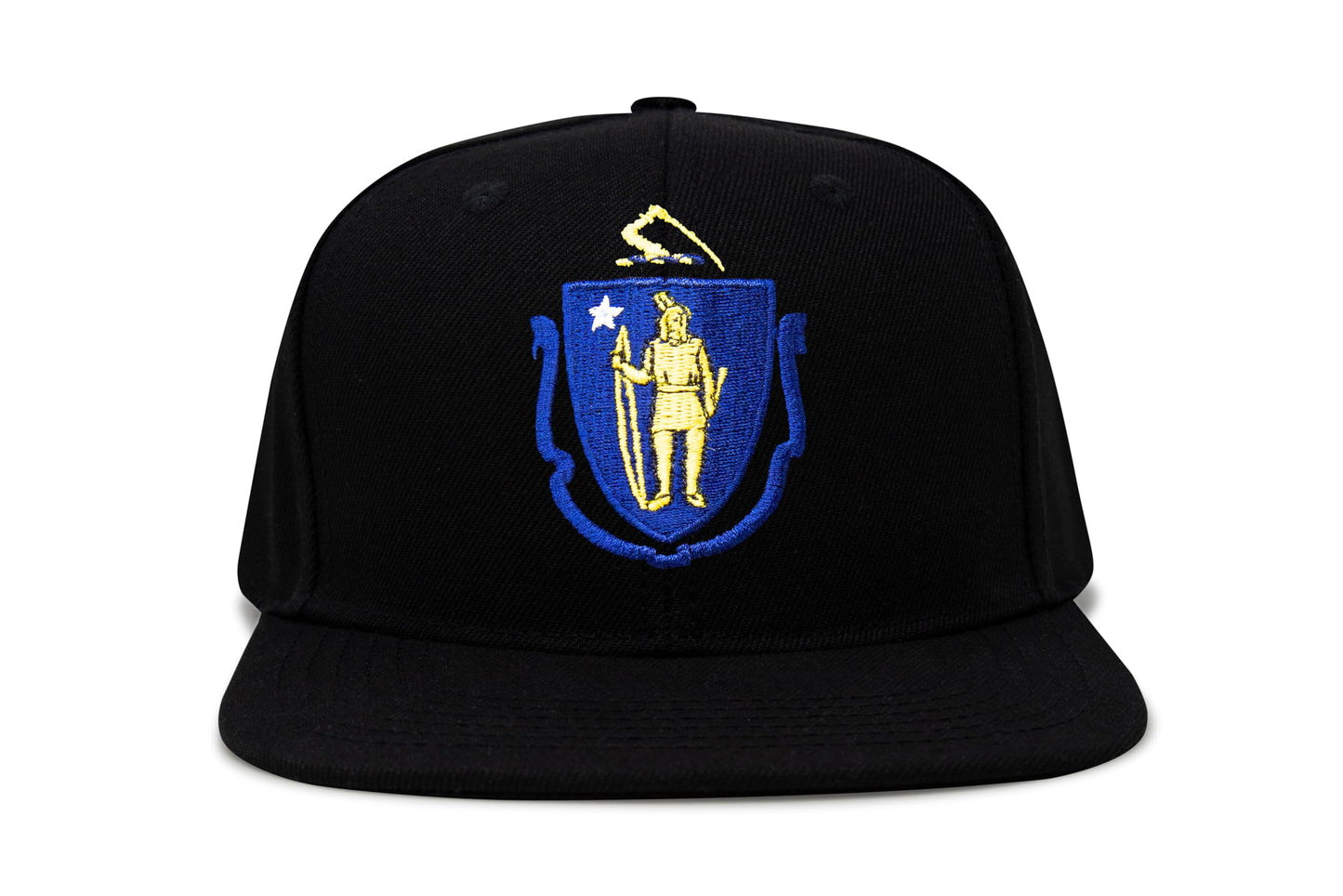 International Tie State Hat for Men and Women, Adjustable Snapback Trucker Baseball Cap with Embroidered Patch (Massachusetts, Black Flatbill) - International Tie