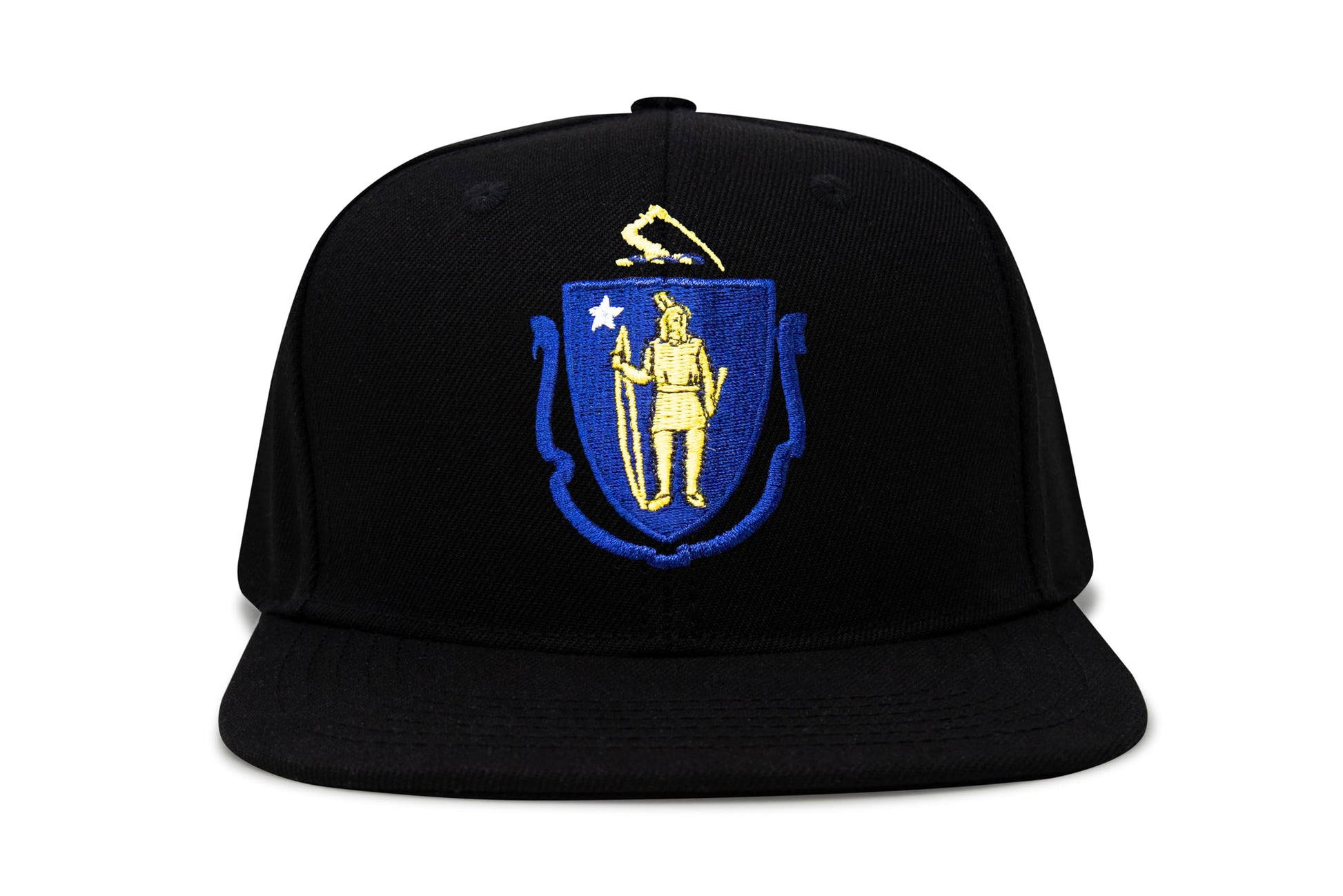 International Tie State Hat for Men and Women, Adjustable Snapback Trucker Baseball Cap with Embroidered Patch (Massachusetts, Black Flatbill) - International Tie