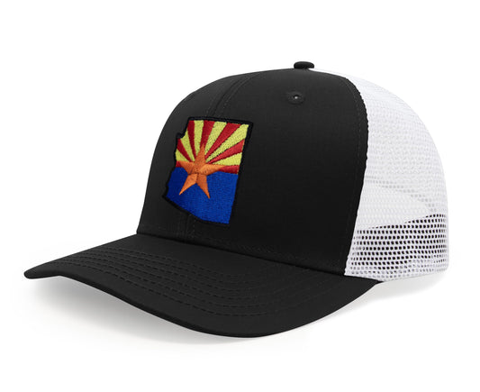 International Tie Stateline Flag Hat for Men and Women - Snapback Trucker Baseball Cap (Arizona, Black White)