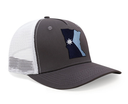 Minnesota Stateline Snapback Trucker Hat I Grey White