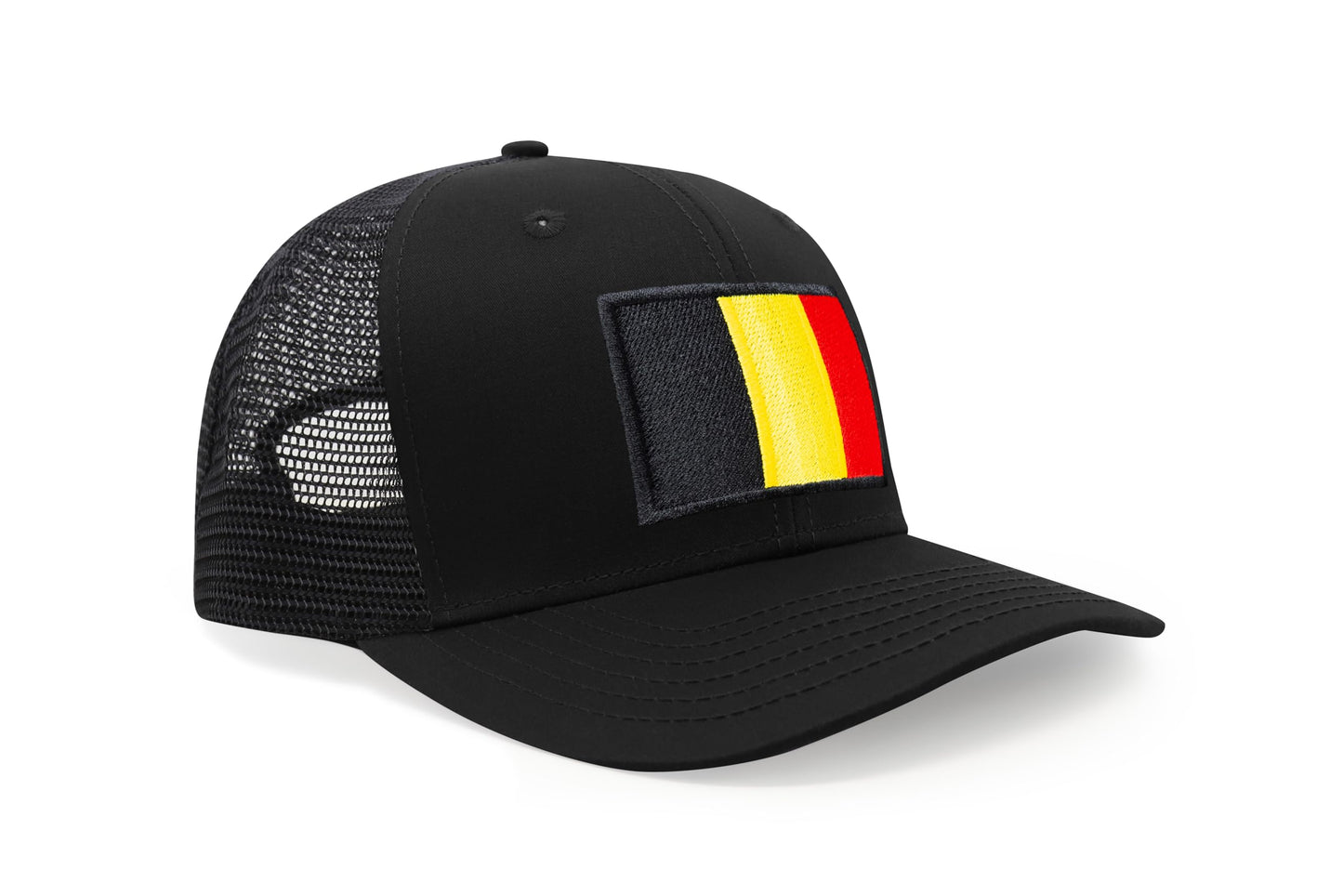 International Tie Country Hat for Men and Women, Adjustable Snapback Trucker Baseball Cap with Embroidered Patch (Belgium, All Black) - International Tie