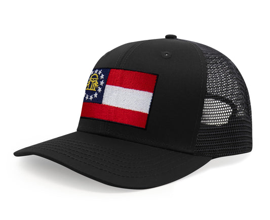 Georgia Flag Hat for Men and Women – Snapback Trucker Baseball Cap by International Tie (All Black)