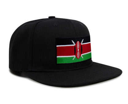 International Tie Kenya Flag Hat for Men and Women - Adjustable Snapback Trucker Baseball Cap (Black Flatbill)