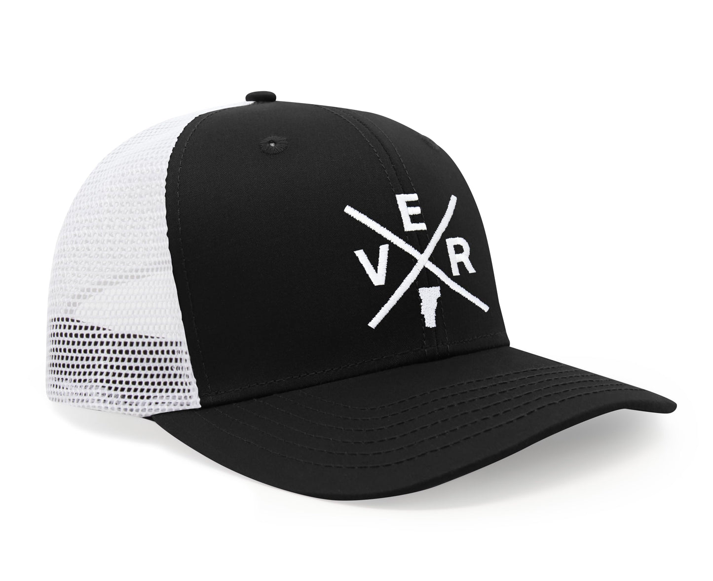 International Tie State City Hat for Men and Women, Snapback Trucker Baseball Cap with Embroidered Cross Logo (Vermont - VER, Black White) - International Tie