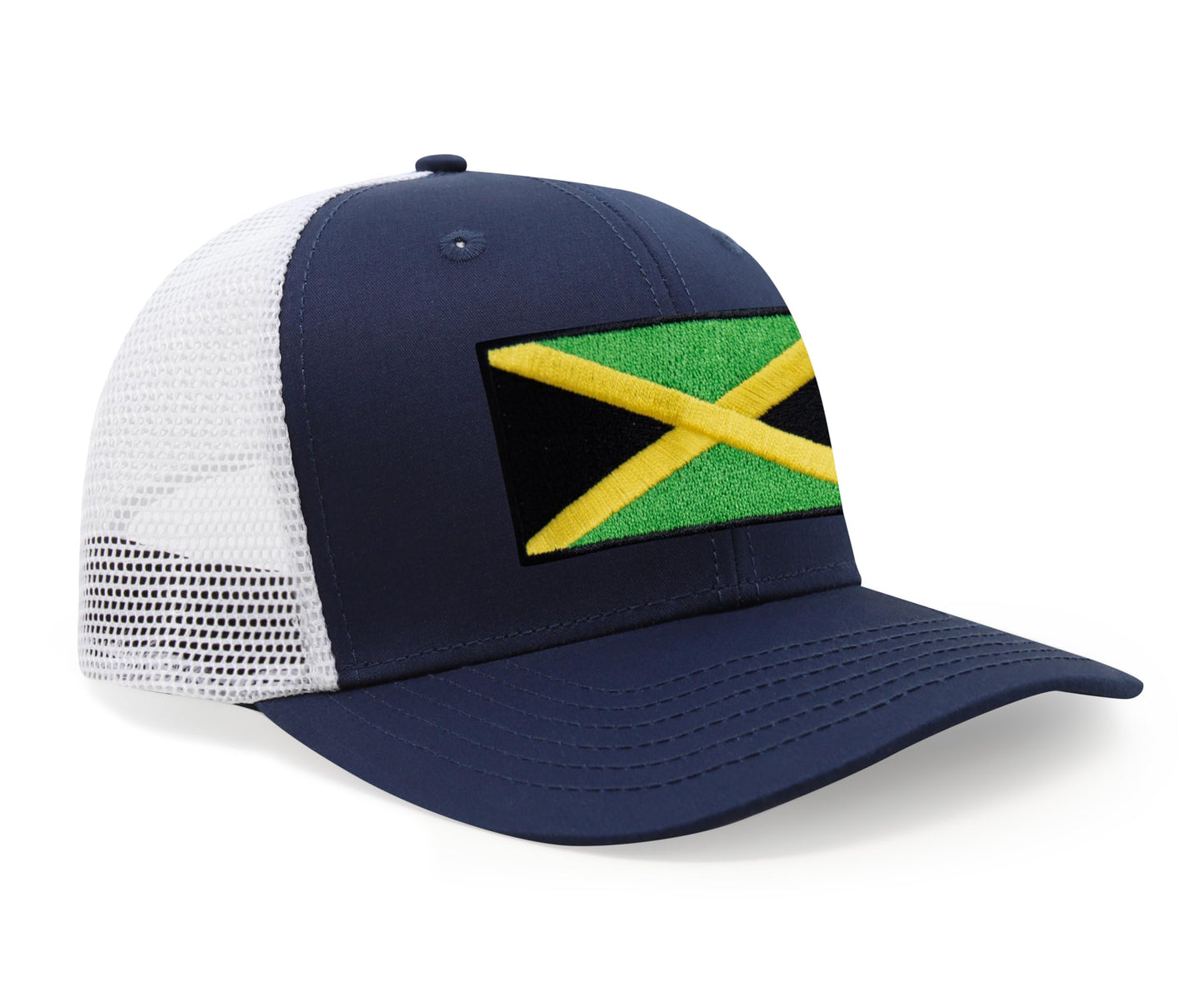 International Tie Jamaican Flag Hat for Men and Women - Jamaica Snapback Trucker Baseball Cap (Navy White)