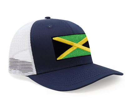 International Tie Jamaican Flag Hat for Men and Women - Jamaica Snapback Trucker Baseball Cap (Navy White)