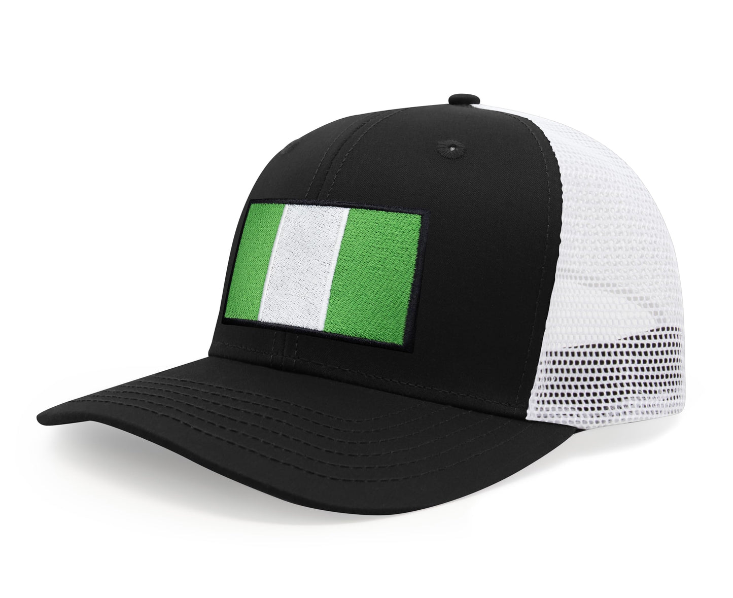 International Tie Country Hat for Men and Women, Adjustable Snapback Trucker Baseball Cap with Embroidered Patch (Nigeria, Black White) - International Tie
