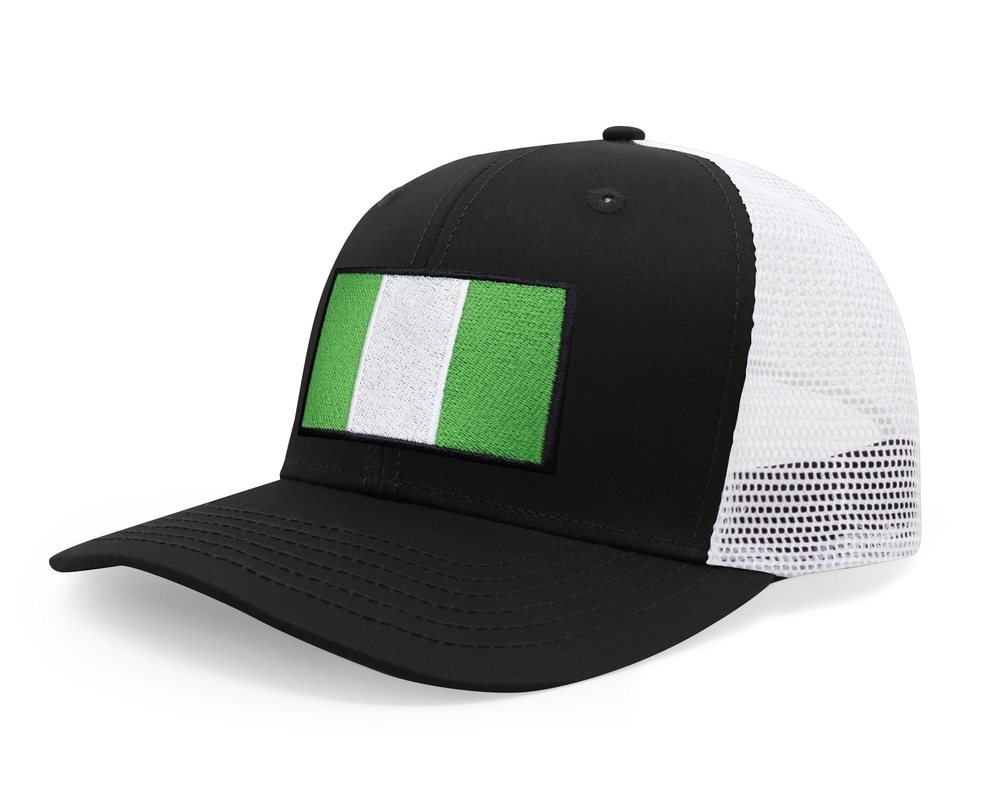International Tie Country Hat for Men and Women, Adjustable Snapback Trucker Baseball Cap with Embroidered Patch (Nigeria, Black White) - International Tie