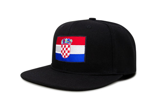 International Tie Country Hat for Men and Women, Adjustable Snapback Trucker Baseball Cap with Embroidered Patch (Croatia, Black Flatbill)