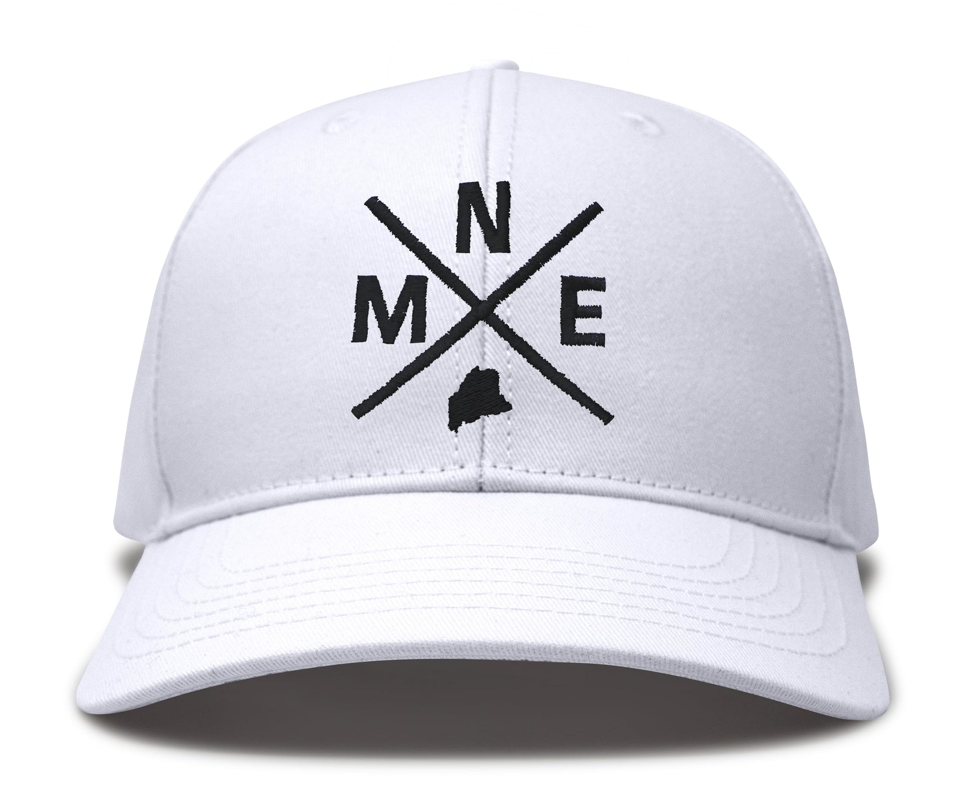 International Tie State City Hat for Men and Women, Snapback Trucker Baseball Cap with Embroidered Cross Logo (MNE - Maine, All White) - International Tie