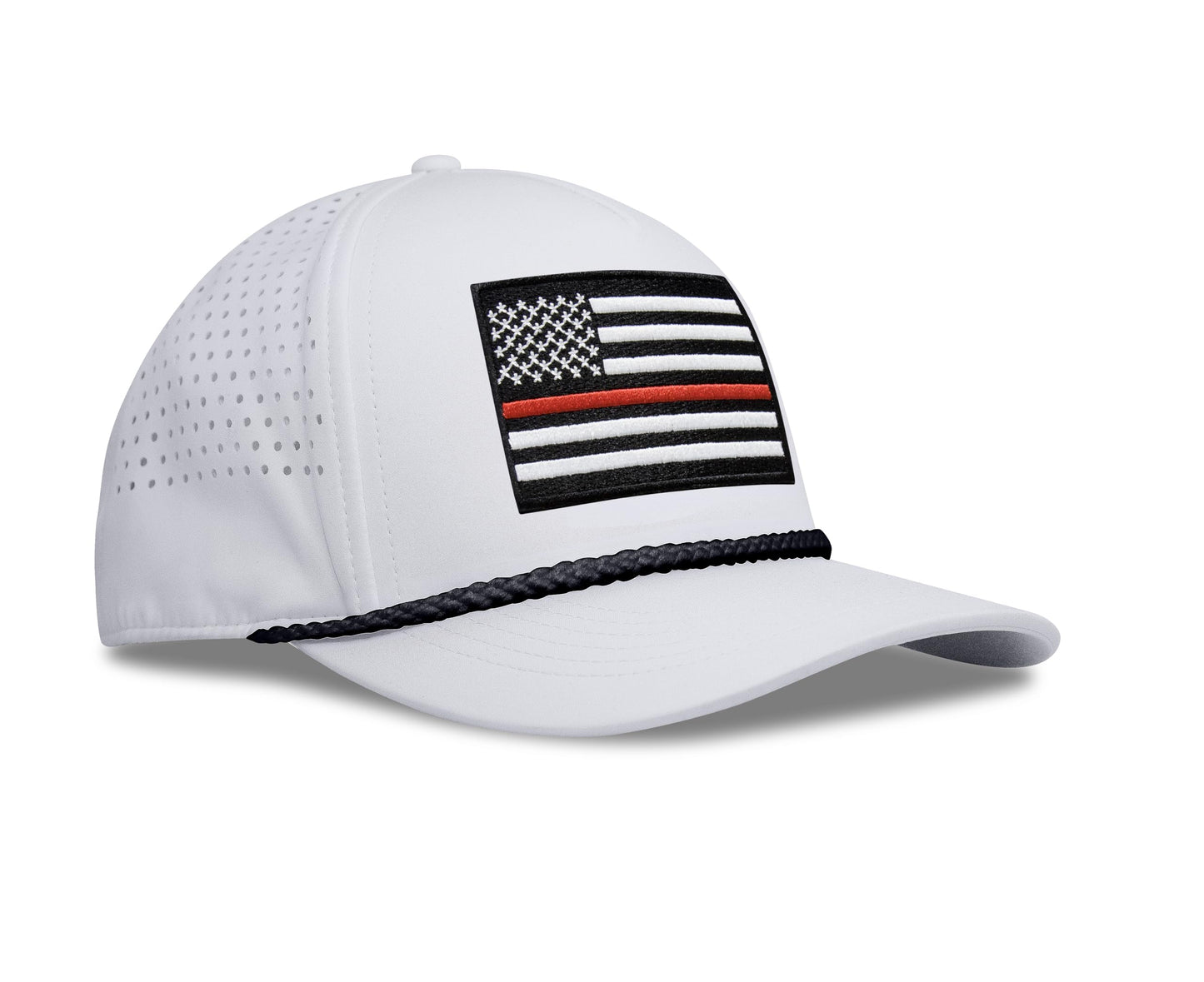 White Thin Red Line Rope Hat Right View