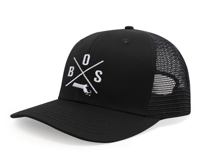 International Tie Premium Boston BOS Hat for Men and Women – Snapback Trucker Baseball Cap (All Black)