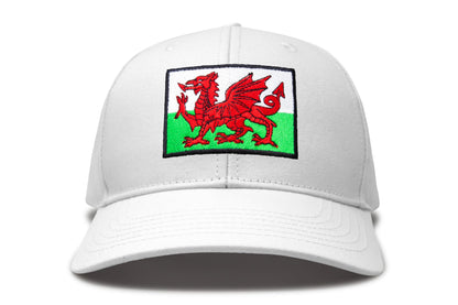 International Tie Country Hat for Men and Women, Adjustable Snapback Trucker Baseball Cap with Embroidered Patch (Wales, All White)