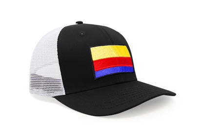 International Tie Country Hat for Men and Women, Adjustable Snapback Trucker Baseball Cap with Embroidered Patch (Colombia, Black White)