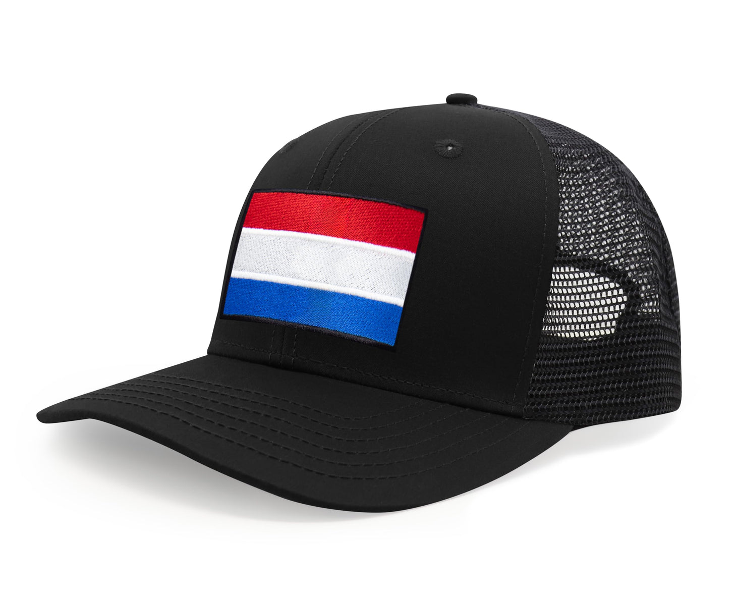 International Tie Netherlands Flag Hat for Men and Women - Adjustable Snapback Trucker Baseball Cap (All Black)