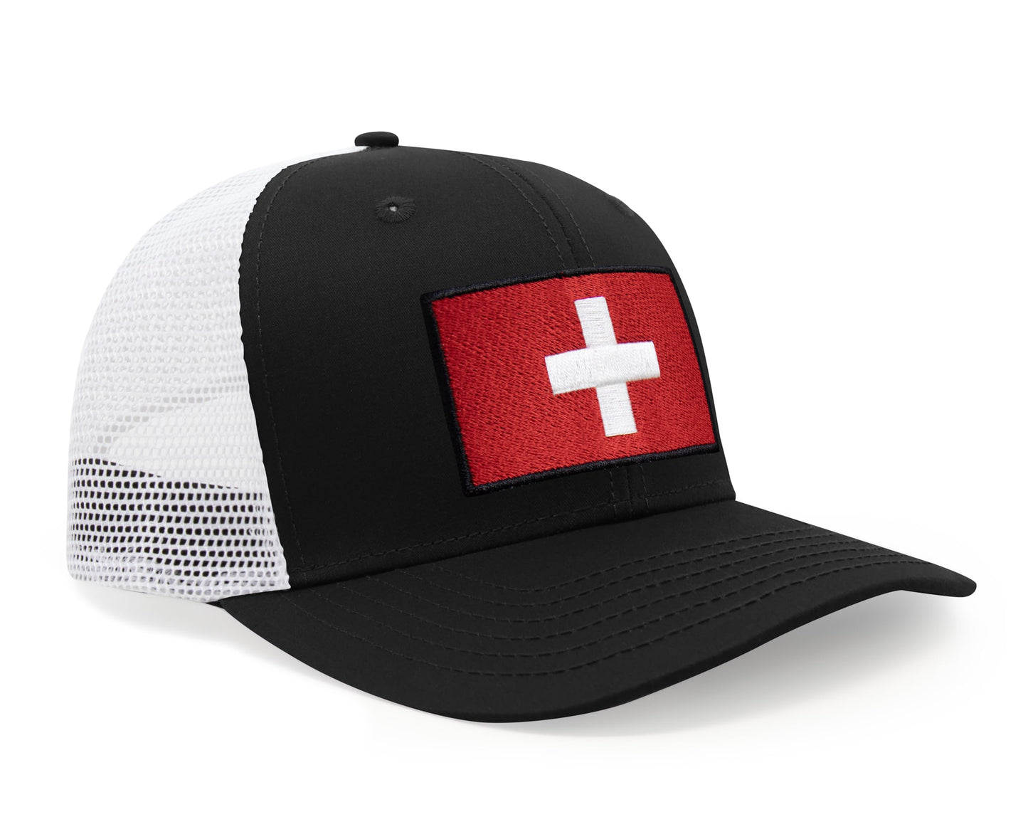 International Tie Swiss Flag Hat for Men and Women - Switzerland Snapback Trucker Baseball Cap (Black White)