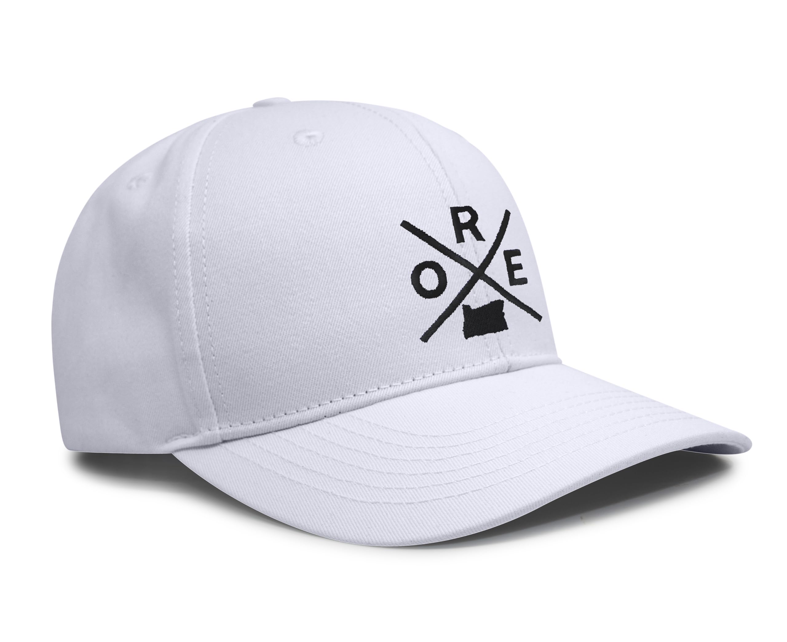 International Tie Hat for Men and Women, Snapback Trucker Baseball Cap, Embroidered Cross Logo (ORE - Oregon, All White)