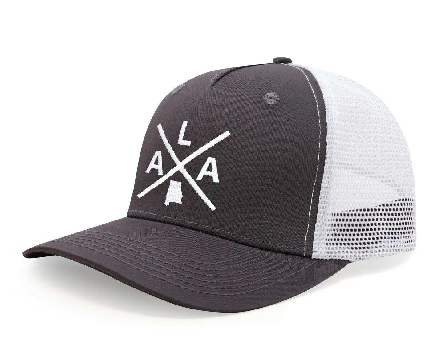 International Tie State City Hat for Men and Women, Snapback Trucker Baseball Cap with Embroidered Cross Logo (Alabama - ALA, Grey White) - International Tie