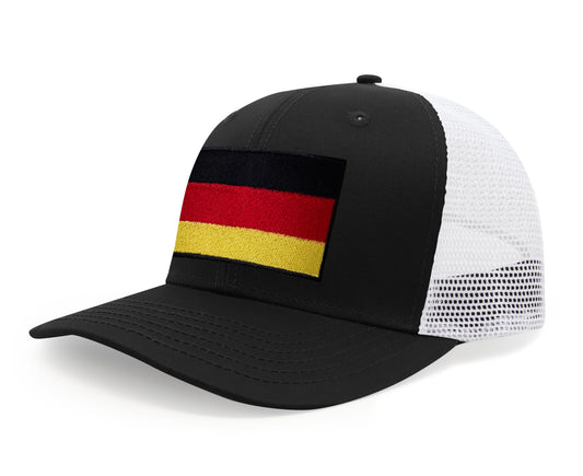 International Tie Germany Flag Hat for Men and Women - Adjustable Snapback Trucker Baseball Cap (Black White)