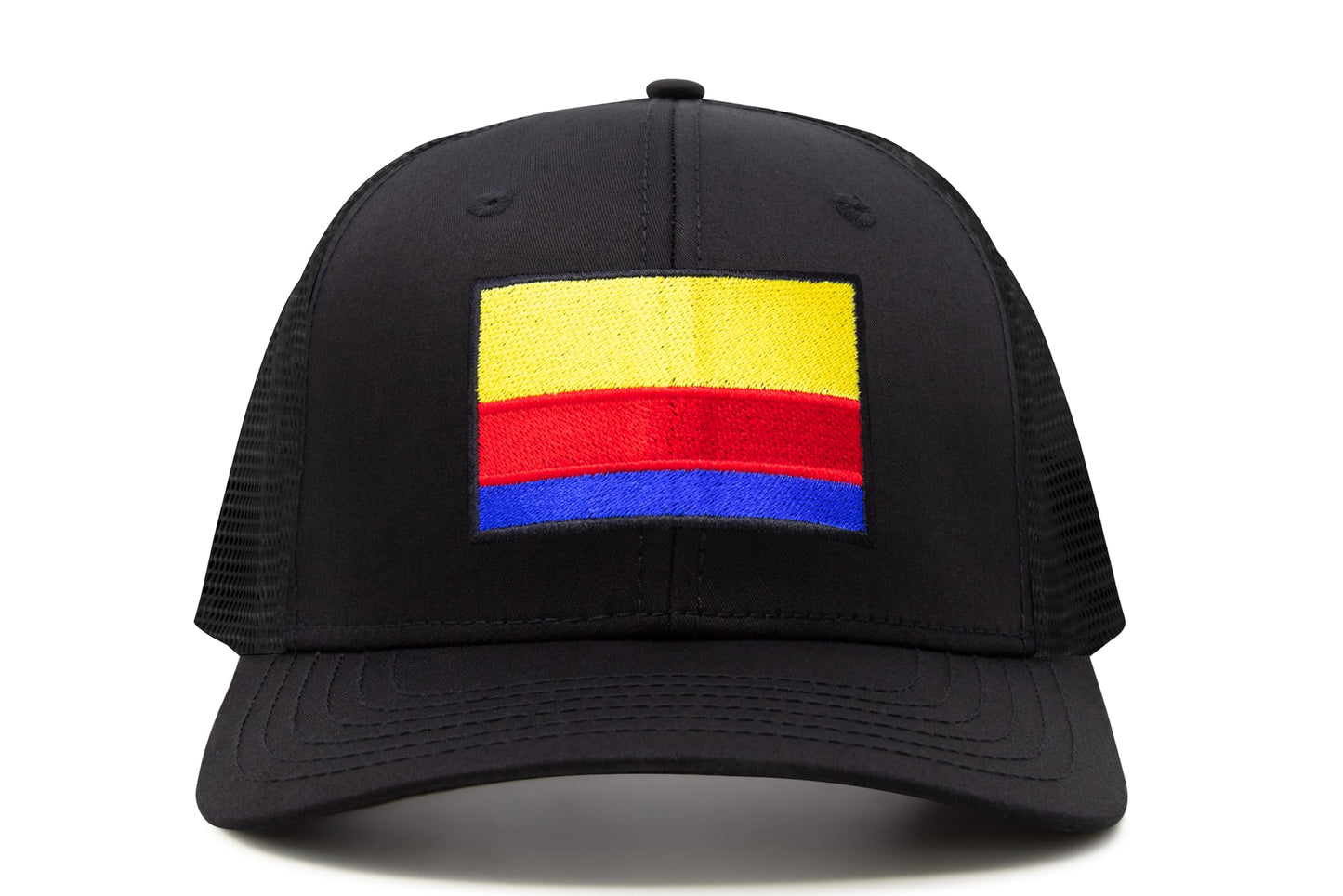 International Tie Country Hat for Men and Women, Adjustable Snapback Trucker Baseball Cap with Embroidered Patch (Colombia, All Black)