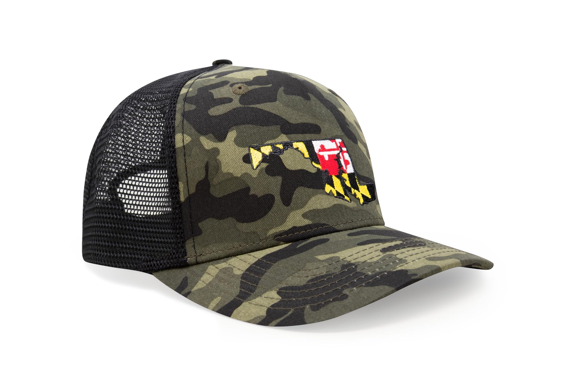 International Tie Stateline Flag Hat for Men and Women - Snapback Trucker Baseball Cap (Maryland, Camouflage) - International Tie