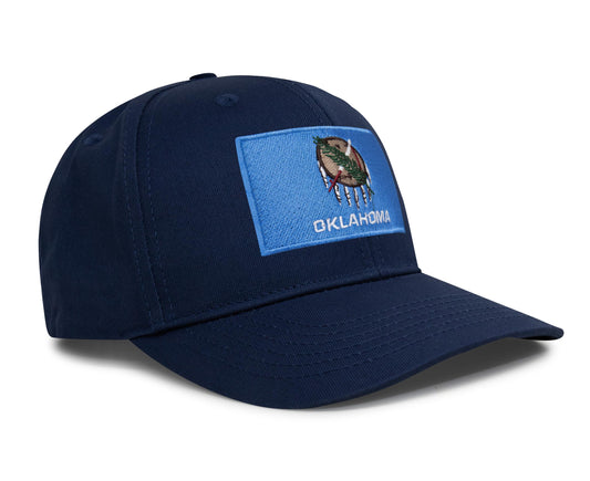 International Tie State Hat for Men and Women, Adjustable Snapback Trucker Baseball Cap with Embroidered Patch (Oklahoma, All Navy)