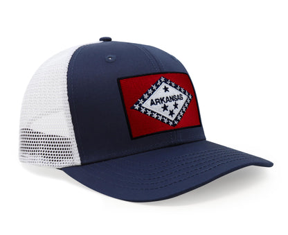 Arkansas Flag Hat for Men and Women – Snapback Trucker Baseball Cap by International Tie (Navy White)