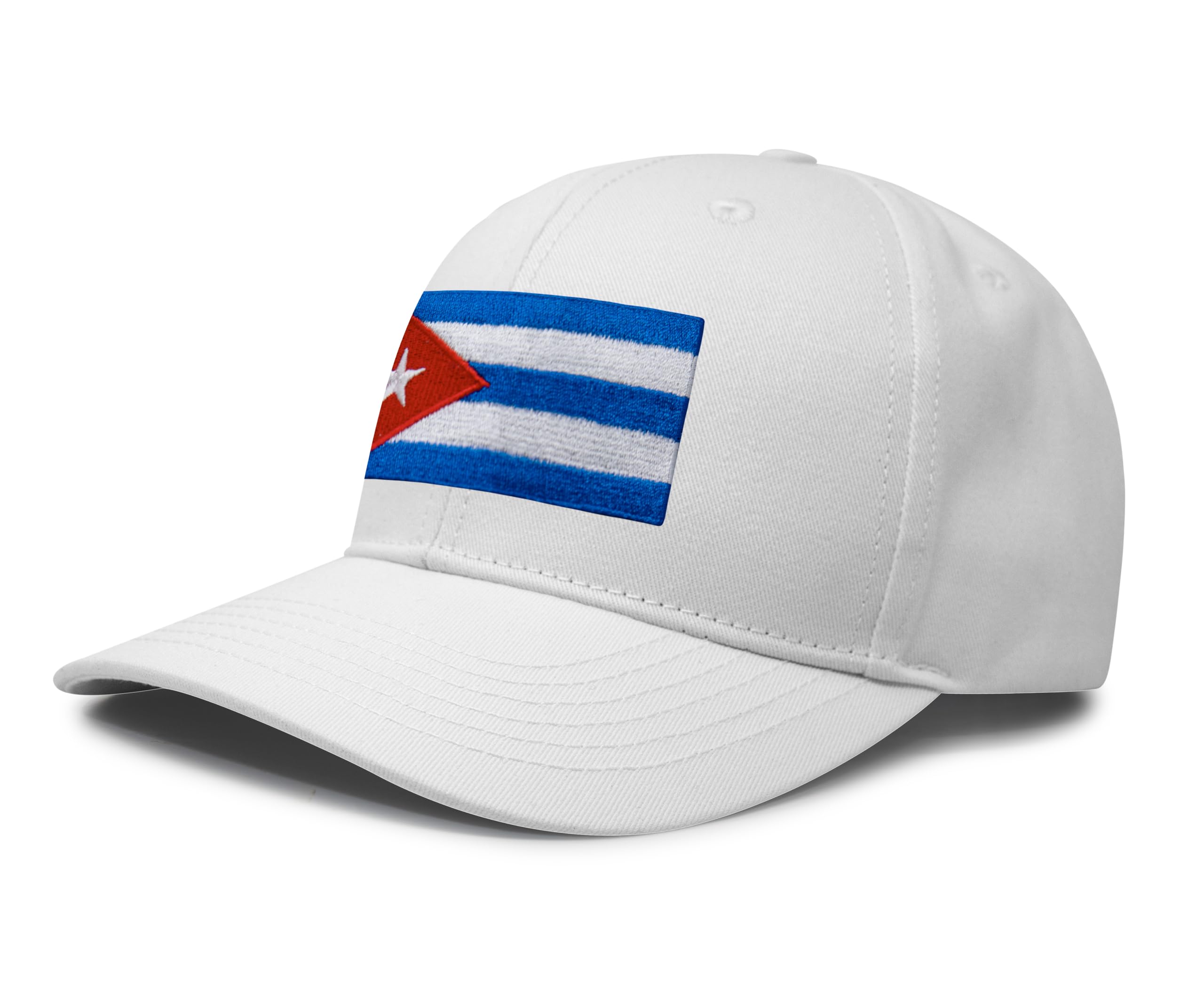 International Tie Country Hat for Men and Women, Adjustable Snapback Trucker Baseball Cap with Embroidered Patch (Cuba, All White)