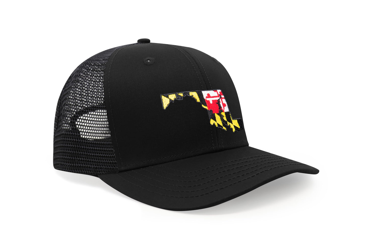 International Tie Stateline Flag Hat for Men and Women - Snapback Trucker Baseball Cap (Maryland, All Black) - International Tie