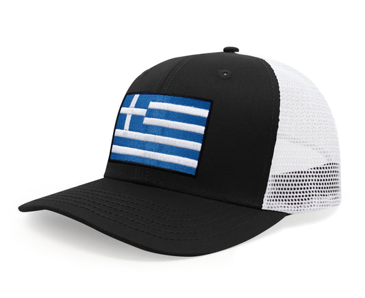 Greece Flag Hat for Men and Women – Snapback Trucker Baseball Cap by International Tie (Black White)